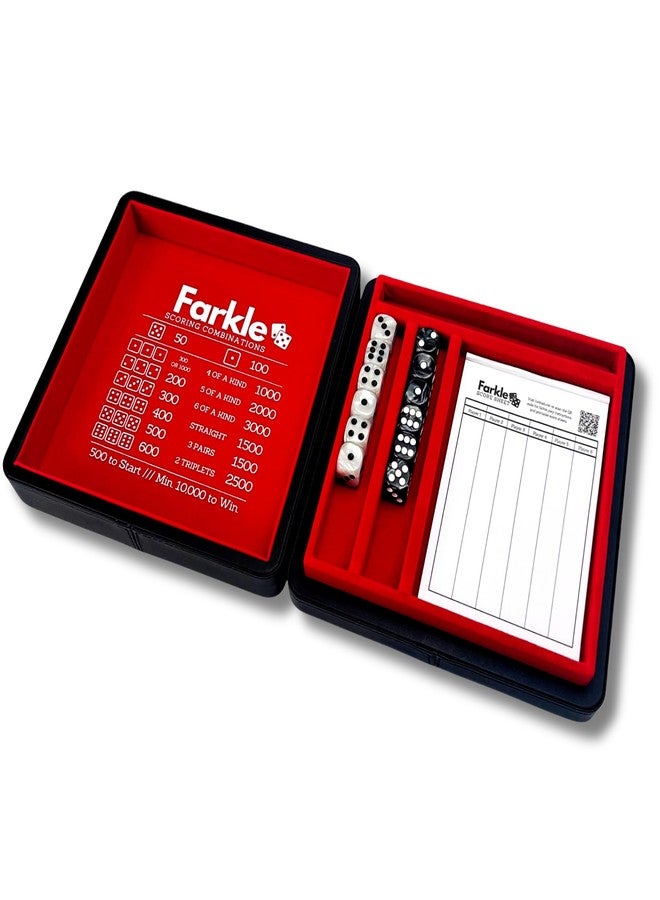 Luck Lab Farkle Dice Tray and Storage Case - Includes Embedded Scoring Combinations, 2 Sets of 6 Pearl Dice, 40 Sheet Score Pad and Pen Holder for The Classic Family Game (Red) - Image 5